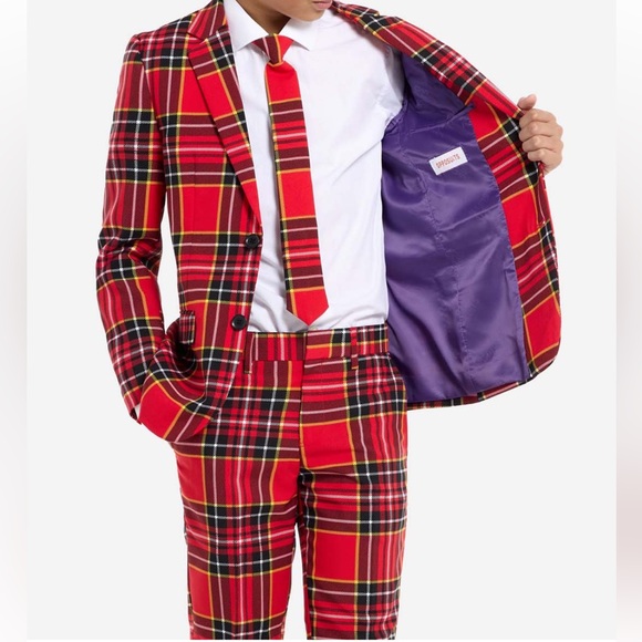 Teen OppoSuits The Lumberjack Christmas Red Plaid Suit Jacket Pants Set Size 14 - Picture 3 of 14
